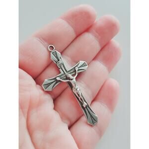 LS Sterling Silver 925 Classic Catholic Rosary Crucifix Cross Pendant 2 in